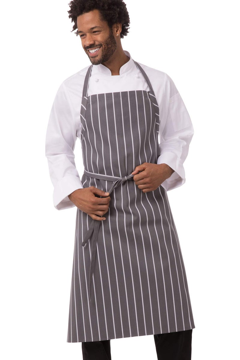 Chef Works مئزر طهاة إنجليزي للجنسين من شيف ووركس، رمادي مع خط أبيض، مقاس واحد - Image 1